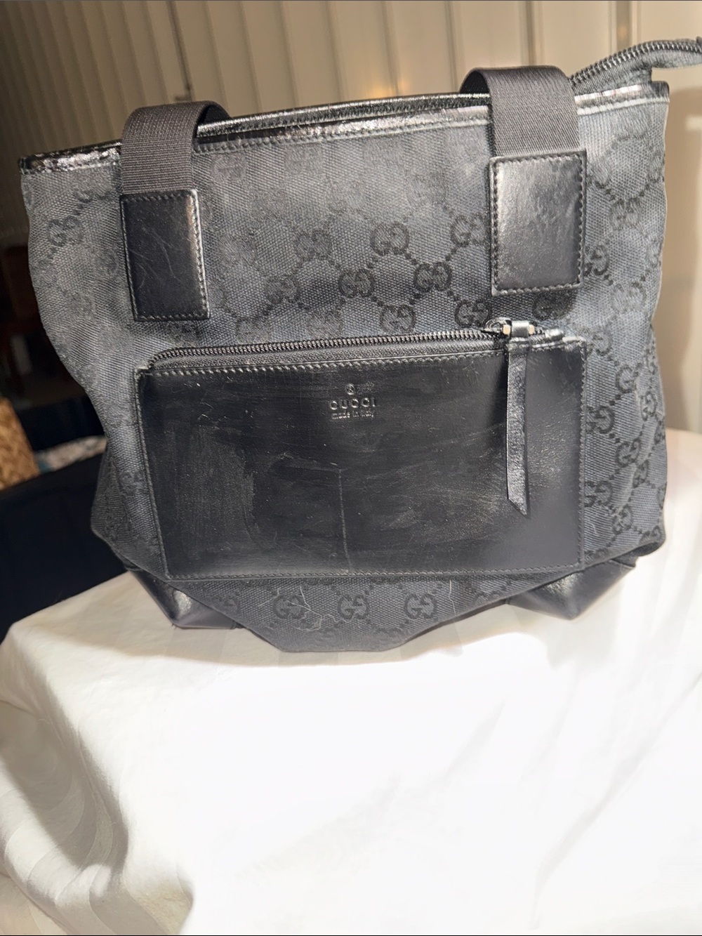NWOT - Gucci Vintage Black GG Monogram Canvas Shoulder Tote